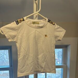 Burberry Kids White T-Shirt with Plaid Accents, Size Small (1-2yo)